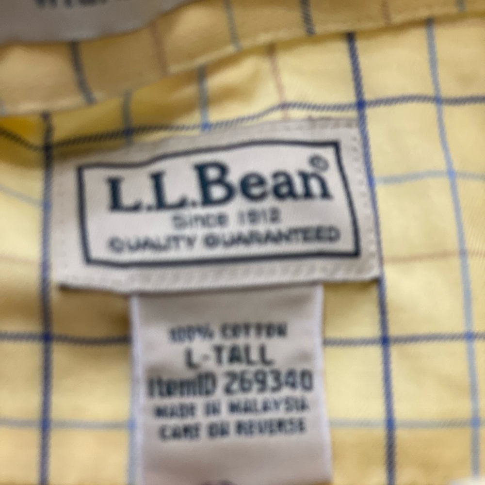 L.L. Bean Men's Yellow and Blue Plaid Shirt- Short Sleeves- Cotton-SZ-L